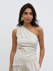 Pretty Lavish Cream Lorna One Shoulder Ruched Top - Image 3 of 5