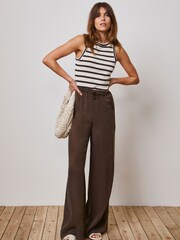 Mint Velvet Brown Cotton Striped Vest Top - Image 2 of 3