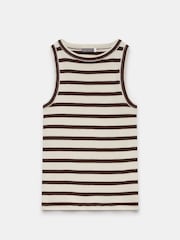 Mint Velvet Brown Cotton Striped Vest Top - Image 3 of 3