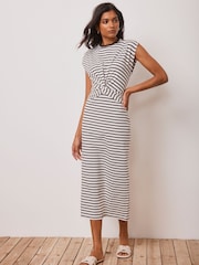 Mint Velvet Brown Twist Stripe Jersey Dress - Image 1 of 4