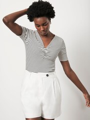 Mint Velvet Natural Striped Cotton Ruched Top - Image 1 of 1