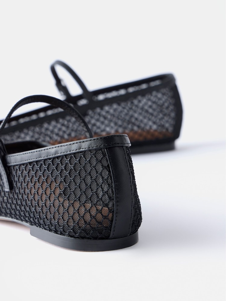 Mint Velvet Black Mesh Ballet Pumps - Image 3 of 5