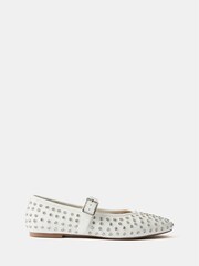 Mint Velvet White Diamante Ballet Pumps - Image 1 of 1