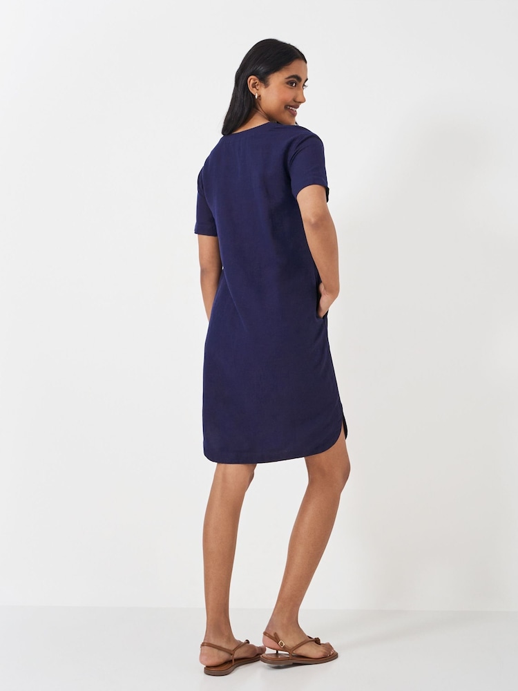 Crew Clothing Blue 100% Linen Shift Dress - Image 2 of 5