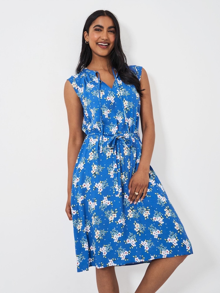 Bleu - Crew Clothing Company Olivia Cravate - Robe à col roulé imprimé - Image 3 of 5