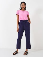 Crew Clothing Blue Linen Blend Tapered Trousers - Image 1 of 4