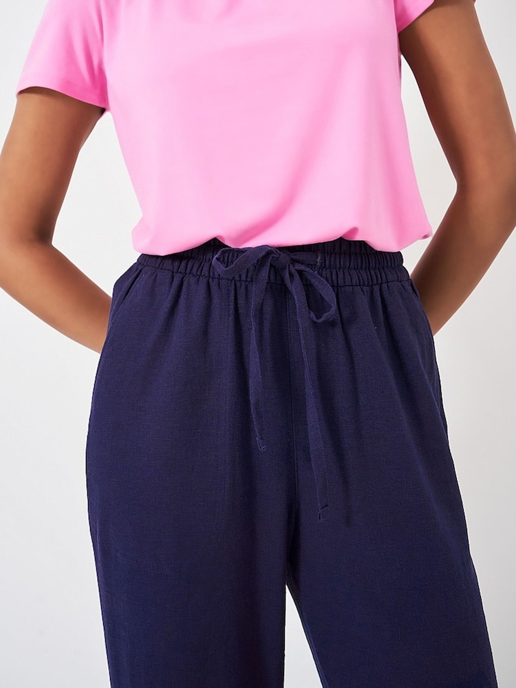 Crew Clothing Blue Linen Blend Tapered Trousers - Image 4 of 4