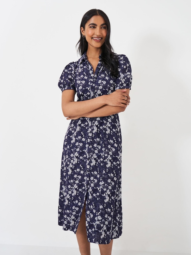 Crew Clothing Blue Odelia Tie Neck Shirt Dress - Image 2 of 5 Crew Clothing Blue Odelia Tie Neck Shirt Dress - Image 2 of 5