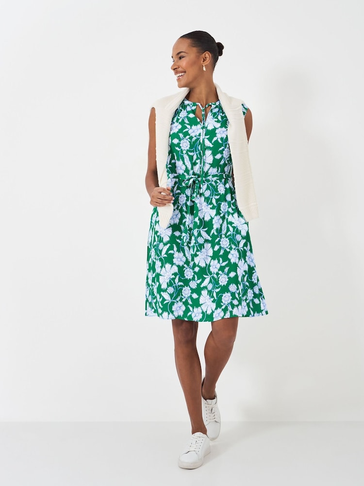 Crew Clothing Company Green Olivia Tie Neck Printed Shift Dress - Image 1 of 2