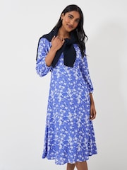 Crew Clothing Blue V-Neck Printed Long Sleeve Dress - Image 3 of 5