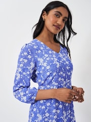 Crew Clothing Blue V-Neck Printed Long Sleeve Dress - Image 4 of 5