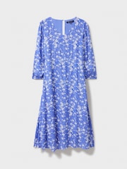 Crew Clothing Blue V-Neck Printed Long Sleeve Dress - Image 5 of 5