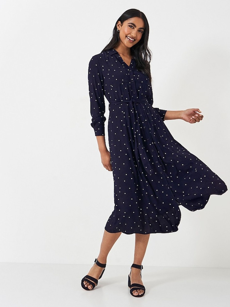 Crew Clothing Blue Sienna Tie Waist Shirt Dress - Image 1 of 3