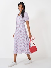 Crew Clothing Company Purple Laurie Tie Neck Tea Dress - Image 1 of 1