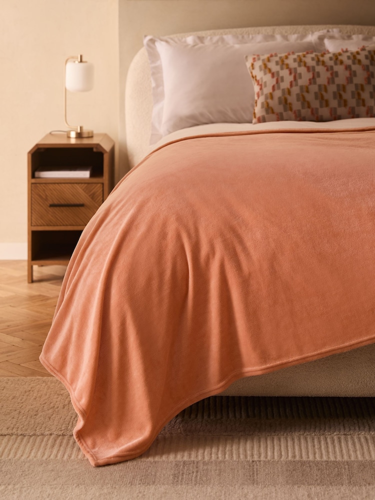 Peach Pink Plush Fleece Throw - Image 1 of 4