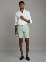 Reiss Mint Ezra Cotton Linen Blend Internal Drawstring Shorts - Image 1 of 6