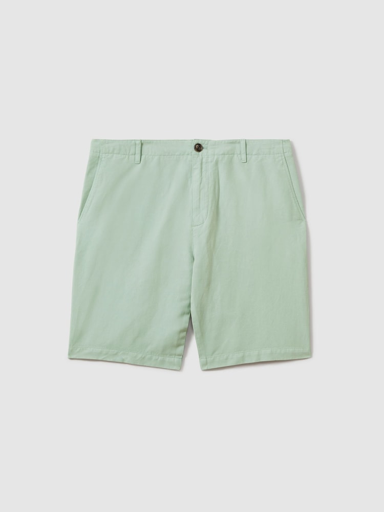 Reiss Mint Ezra Cotton Linen Blend Internal Drawstring Shorts - Image 2 of 6