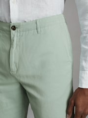 Reiss Mint Ezra Cotton Linen Blend Internal Drawstring Shorts - Image 4 of 6