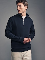 Navy Blue Quarter Zip Textured Funnel Sweatshirt - Image 2 of 10