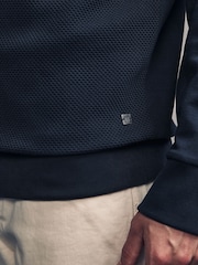 Navy Blue Quarter Zip Textured Funnel Sweatshirt - Image 5 of 10