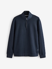 Navy Blue Quarter Zip Textured Funnel Sweatshirt - Image 6 of 10