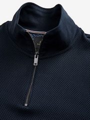 Navy Blue Quarter Zip Textured Funnel Sweatshirt - Image 7 of 10