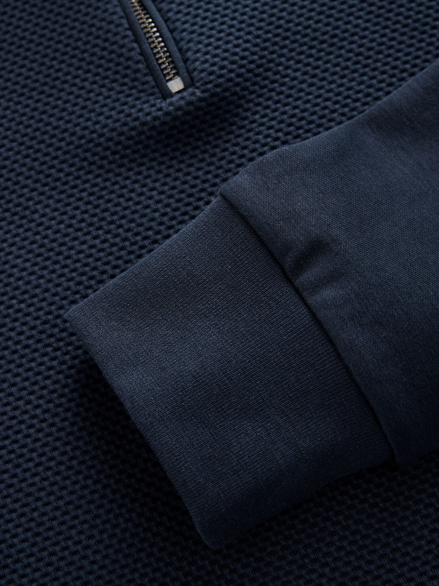 Mens Twill Textured 1/4 Zip Funnel Sweatshirt Dark Sapphire Navy