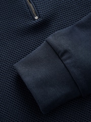Navy Blue Quarter Zip Textured Funnel Sweatshirt - Image 9 of 10