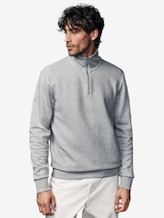 Grau meliert - Texturiertes Sweatshirt mit Stehkragen und Viertelreißverschluss - Bild 3 von 7
