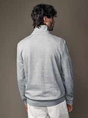 Grau meliert - Texturiertes Sweatshirt mit Stehkragen und Viertelreißverschluss - Bild 4 von 7
