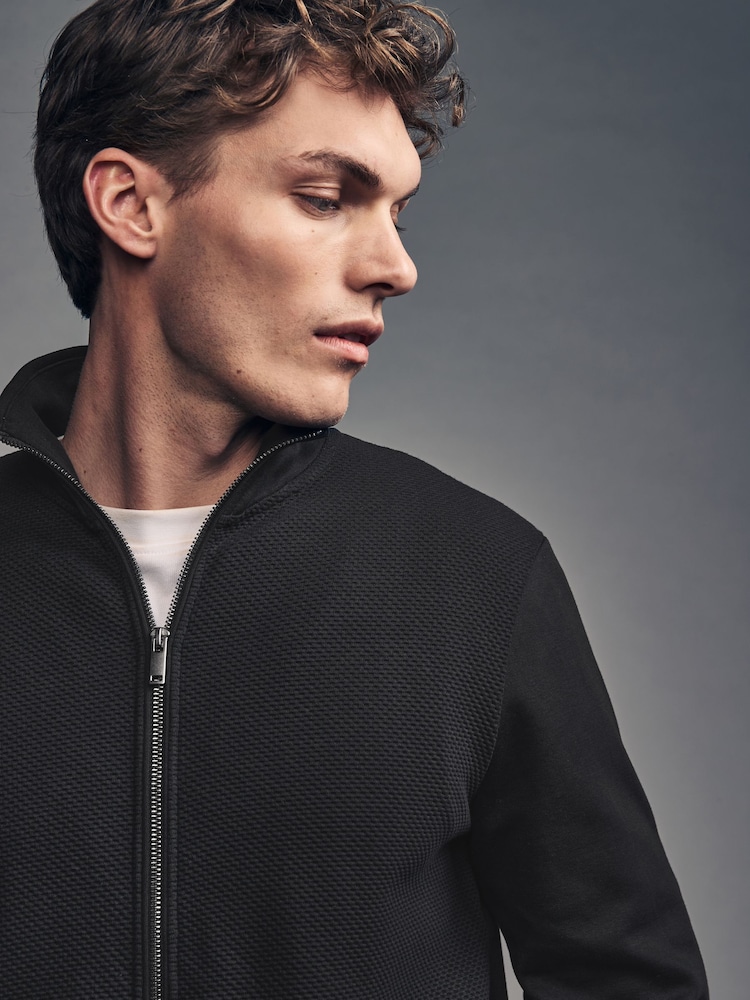 Noir - Quarter Zip Textured Funnel Sweatshirt - Image 1 de 10