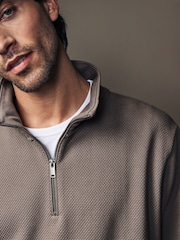Neutral Quarter Zip Textured Funnel Sweatshirt - Image 1 of 7