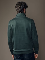 Green Zip Neck Quarter Zip Textured Funnel Sweatshirt - Image 3 of 8