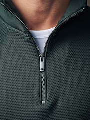 Green Zip Neck Quarter Zip Textured Funnel Sweatshirt - Image 4 of 8