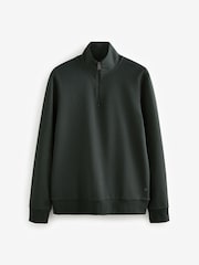 Green Zip Neck Quarter Zip Textured Funnel Sweatshirt - Image 6 of 8