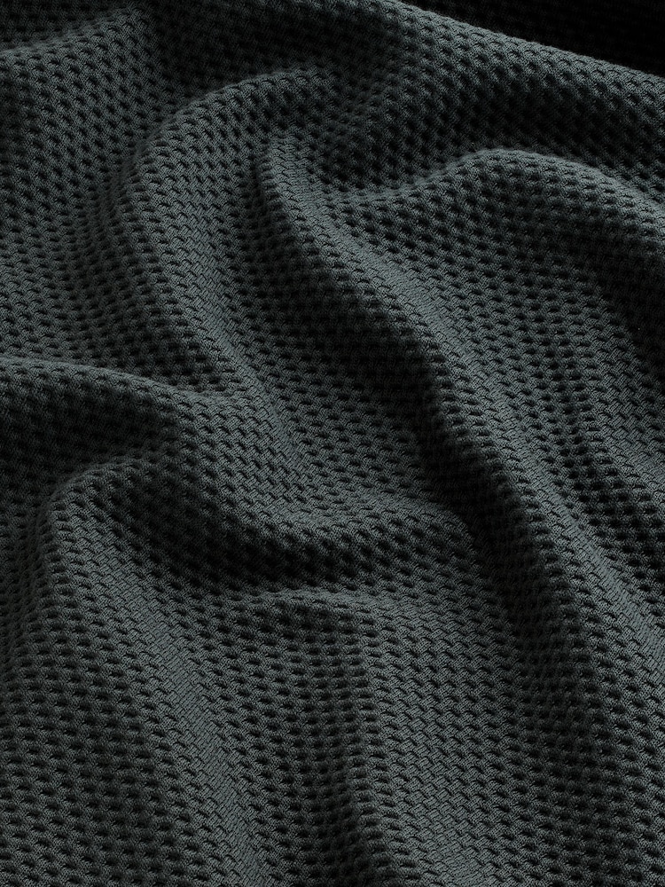 Green Zip Neck Quarter Zip Textured Funnel Sweatshirt - Image 8 of 8