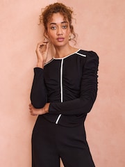 Love & Roses Black Ruched Front Jersey Blouse - Image 1 of 1