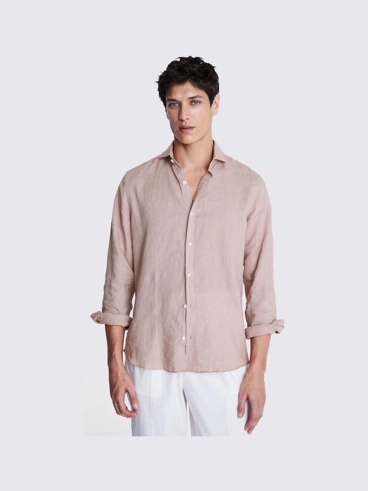 MOSS Light Pink Tailored Fit 100% Linen Shirt - Image 1 of 6