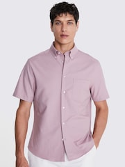 MOSS Dusty Pink Short Sleeve Washed Oxford 100% Cotton Shirt - Image 1 of 4