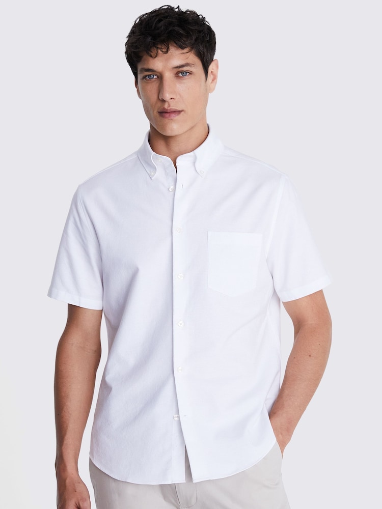MOSS White Short Sleeve Washed Oxford 100% Cotton Shirt - Image 1 of 4