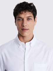 MOSS White Short Sleeve Washed Oxford 100% Cotton Shirt - Image 4 of 4