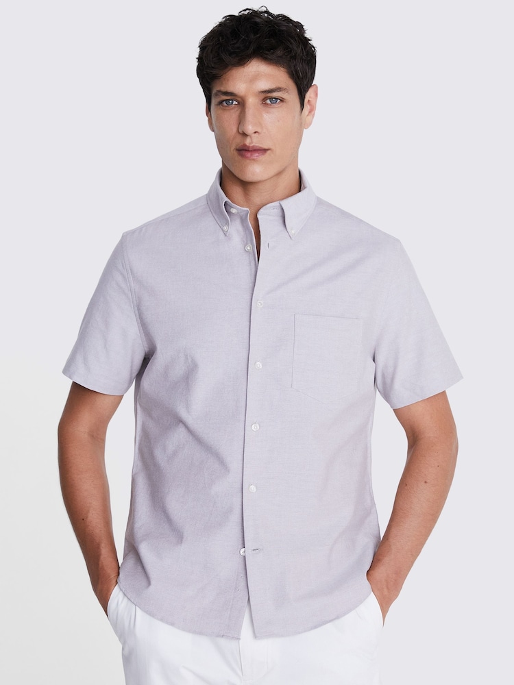 MOSS Natural Short Sleeve Washed Oxford 100% Cotton Shirt - Image 1 of 4