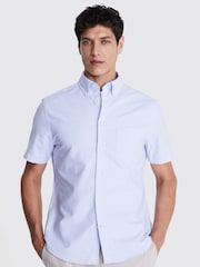 MOSS Blue Short Sleeve Washed Oxford 100% Cotton Shirt - Image 1 of 4