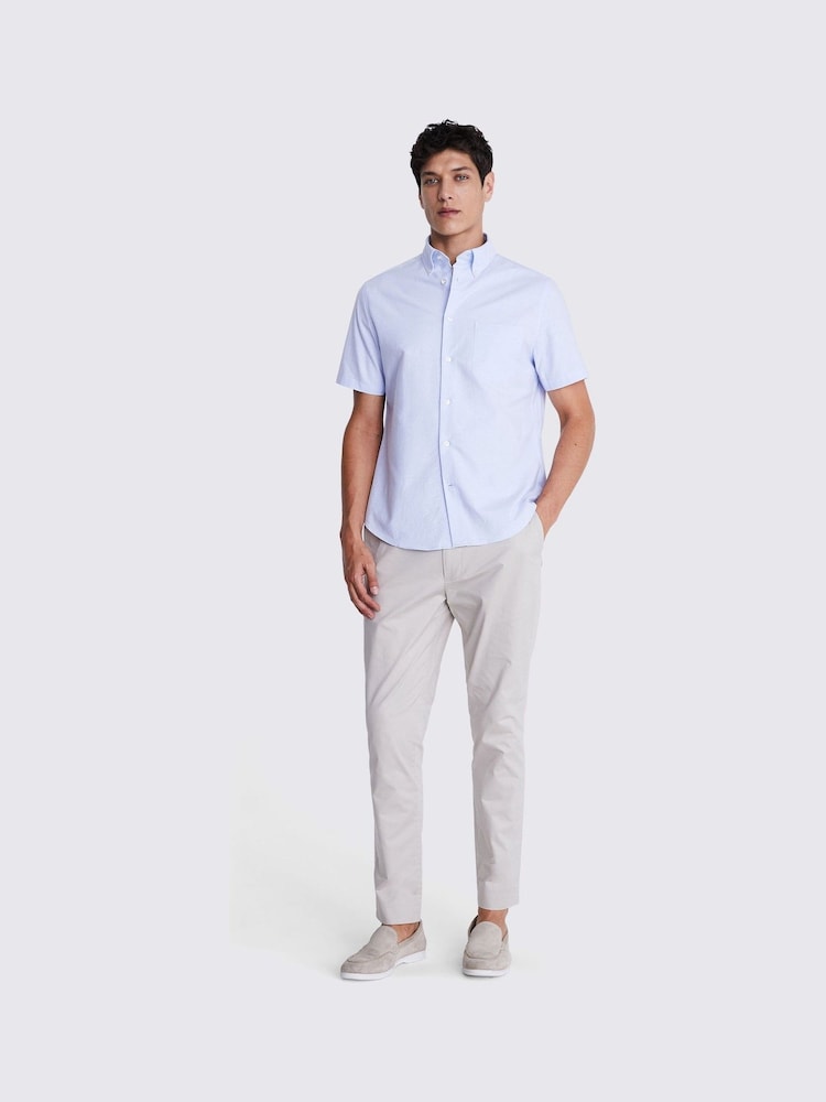 MOSS Blue Short Sleeve Washed Oxford 100% Cotton Shirt - Image 2 of 4
