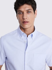 MOSS Blue Short Sleeve Washed Oxford 100% Cotton Shirt - Image 4 of 4