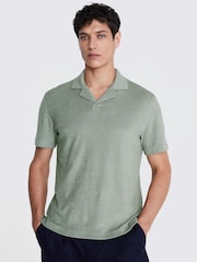 MOSS Green Terry Towelling Skipper 100% Cotton Polo Shirt - Image 1 of 3