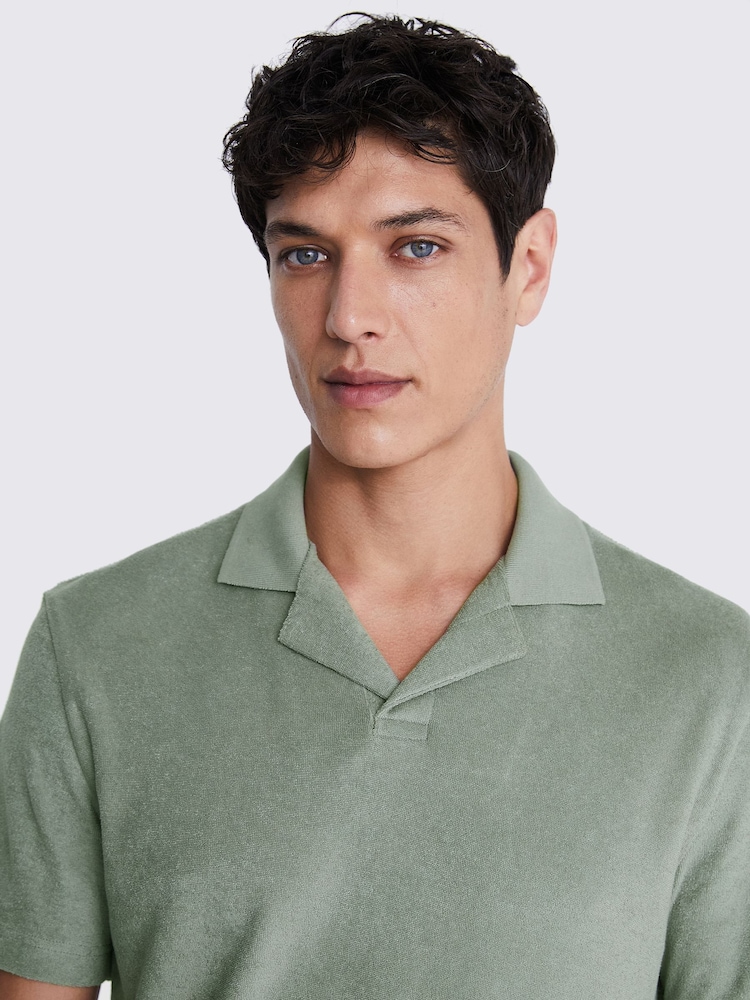 MOSS Green Terry Towelling Skipper 100% Cotton Polo Shirt - Image 3 of 3
