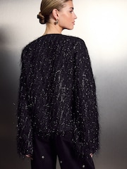 Schwarz - parkle Fringe Kimono Cover-Up - Bild 3 von 7