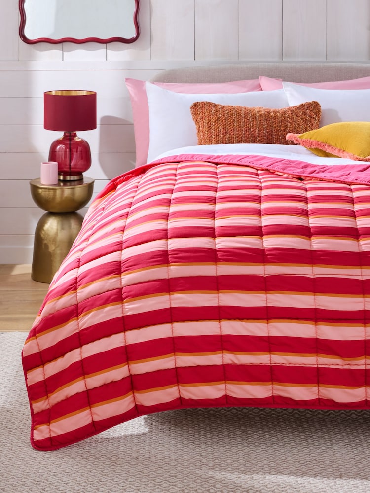 Fuchsia Pink Connie Stripe Reversible Bedspread - Image 1 of 4
