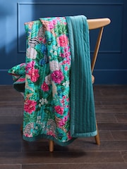 Teal Blue Floral Zebra Print Quilted Velvet Bedspread - Image 2 of 6